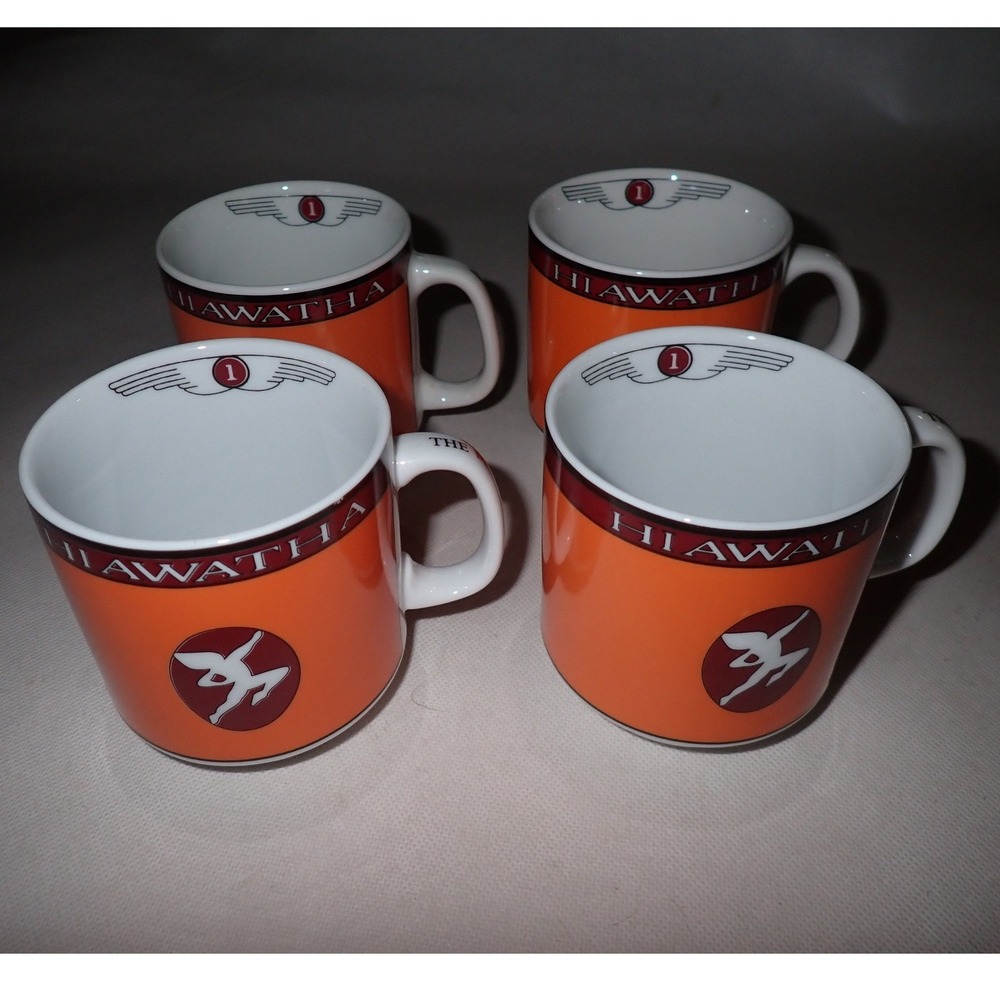 The Milwaukee Road Hiawatha Coffee Mugs Set of 4 Orange Ceramic Michael Leson